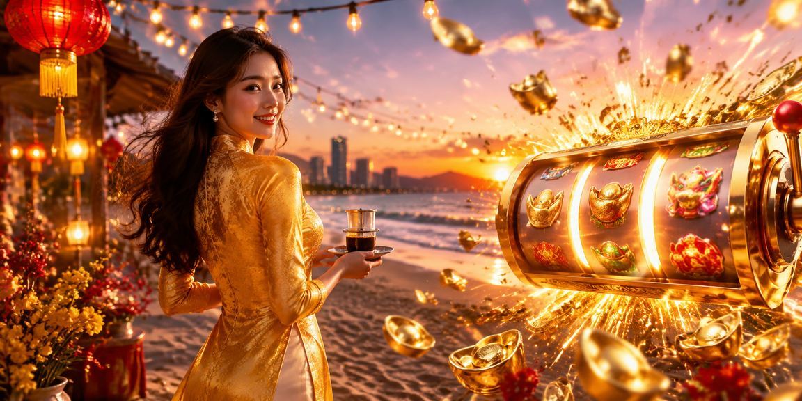 Cô gái mặc áo dài chơi slot game tại Đà Nẵng trong không gian hiện đại