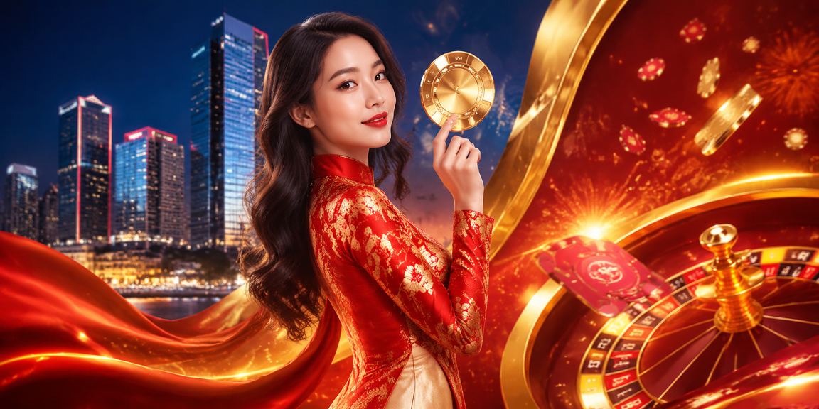 Khung cảnh casino sang trọng tại Hà Nội với phụ nữ mặc áo dài truyền thống
