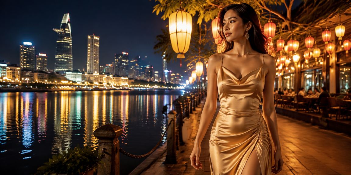 Khu VIP sang trọng tại chợ đêm TP. Hồ Chí Minh với ánh đèn vàng rực rỡ